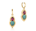 Rhodolite & Turquoise Pear Huggies