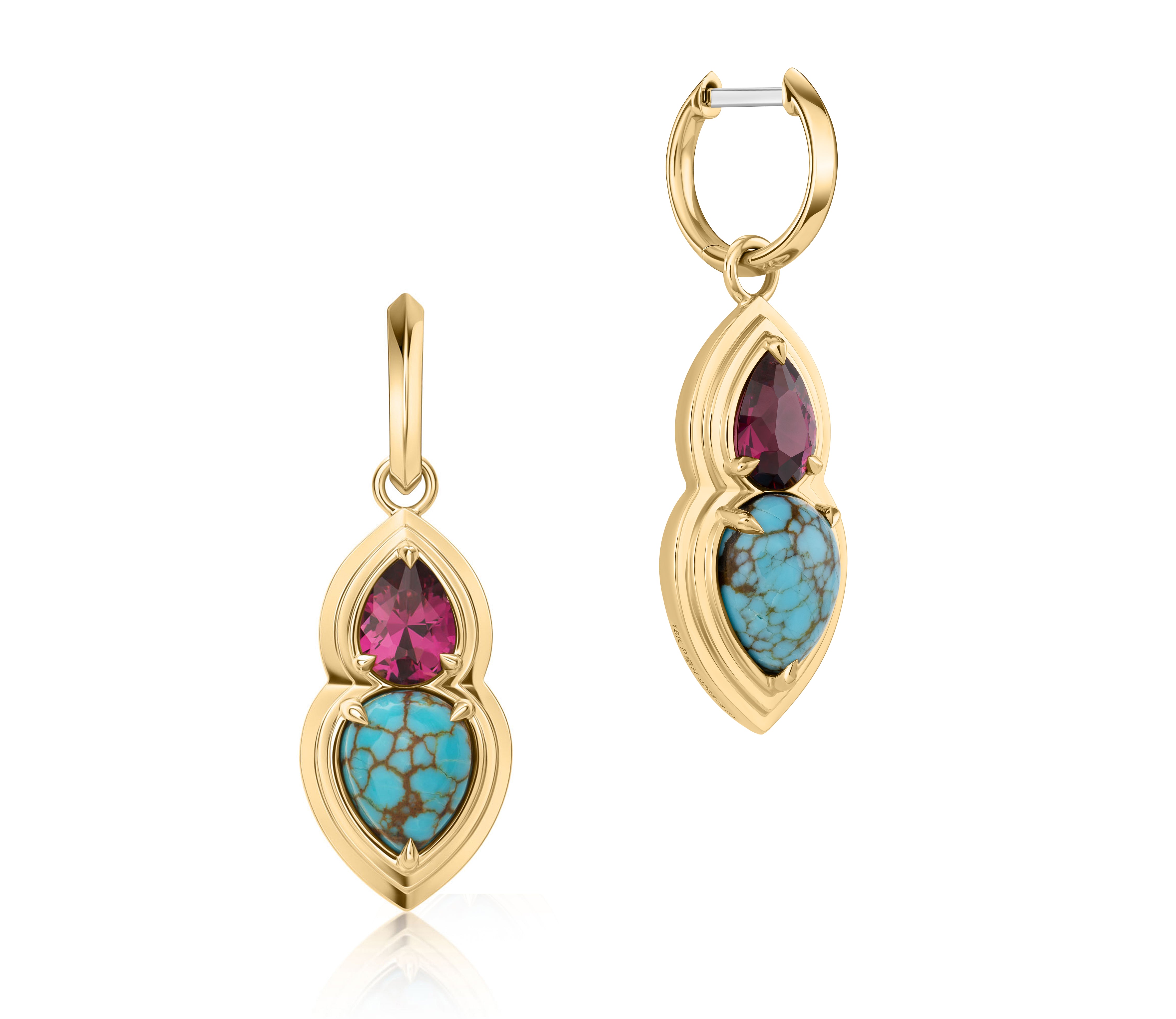 Rhodolite & Turquoise Pear Huggies