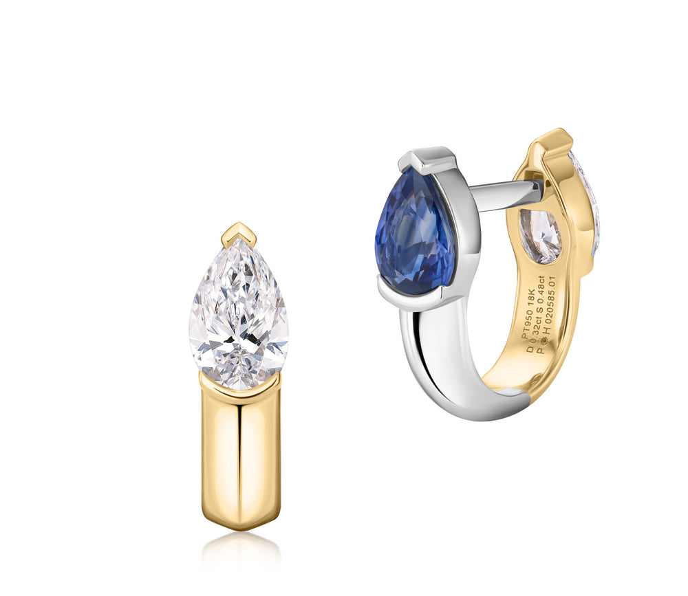 Pear Shape Diamond & Sapphire Mood Huggies