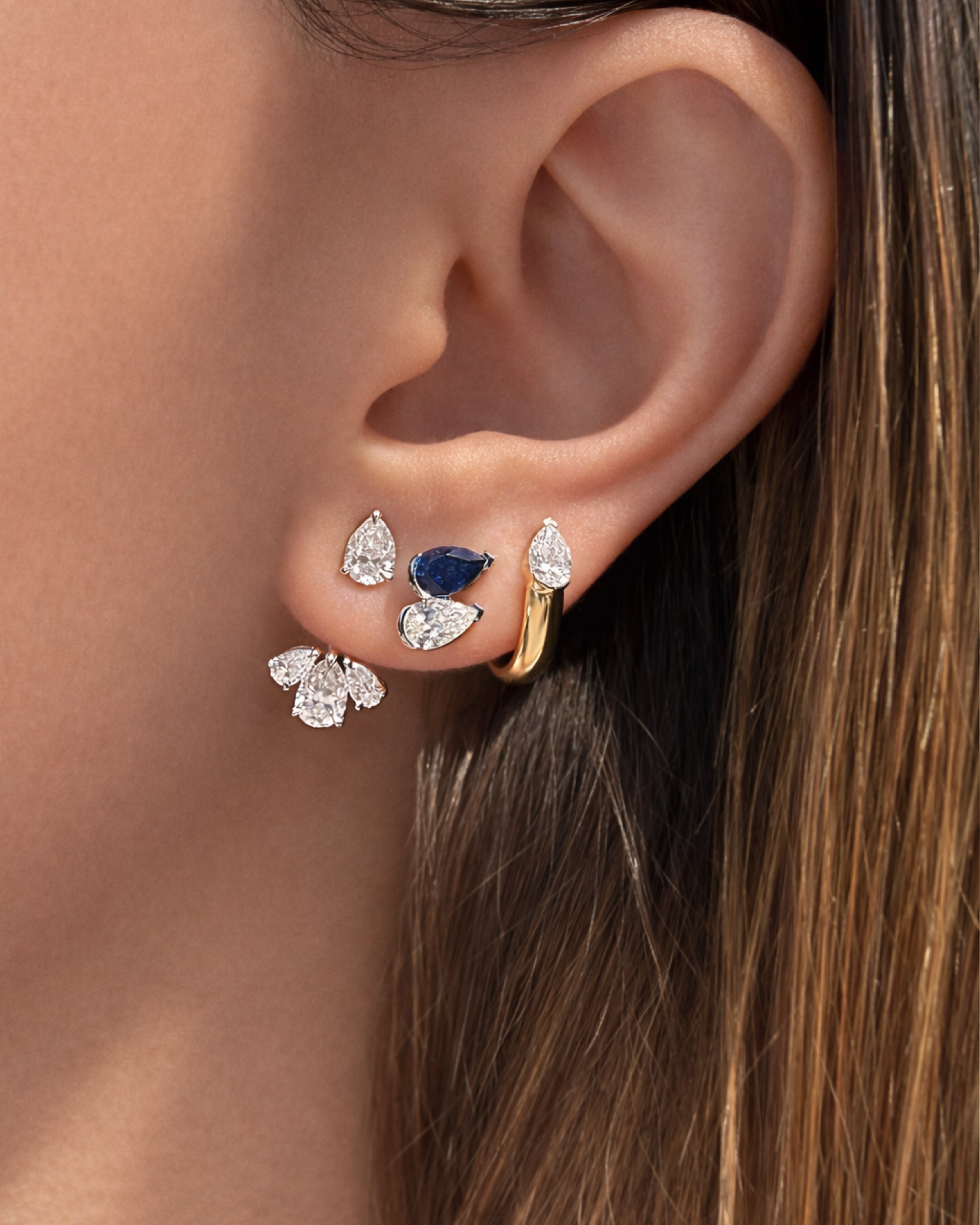 Pear Shape Diamond & Sapphire Mood Huggies