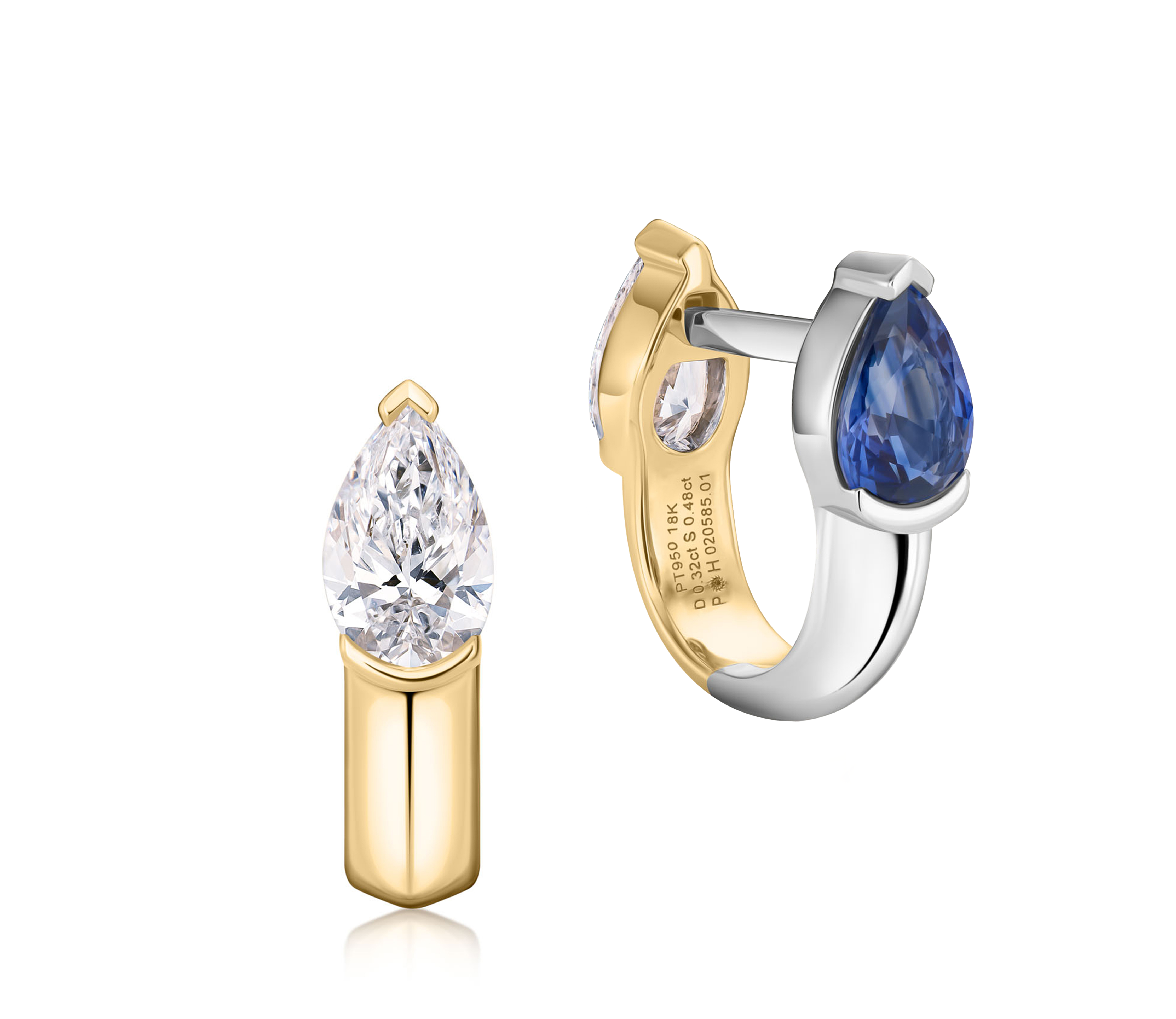 Pear Shape Diamond & Sapphire Mood Huggies