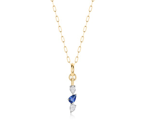 Pear Shape Diamond & Sapphire Triple Drop Necklace