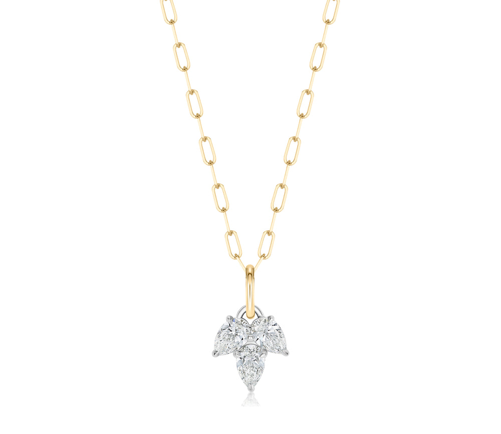 Triple Leaf Diamond Pear Necklace