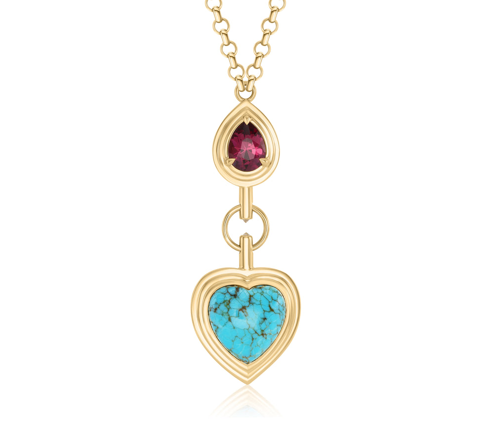 Turquoise & Rhodolite Necklace