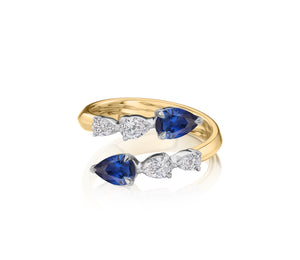 Pear Shape Diamond and Sapphire Graduated Crossover Ring