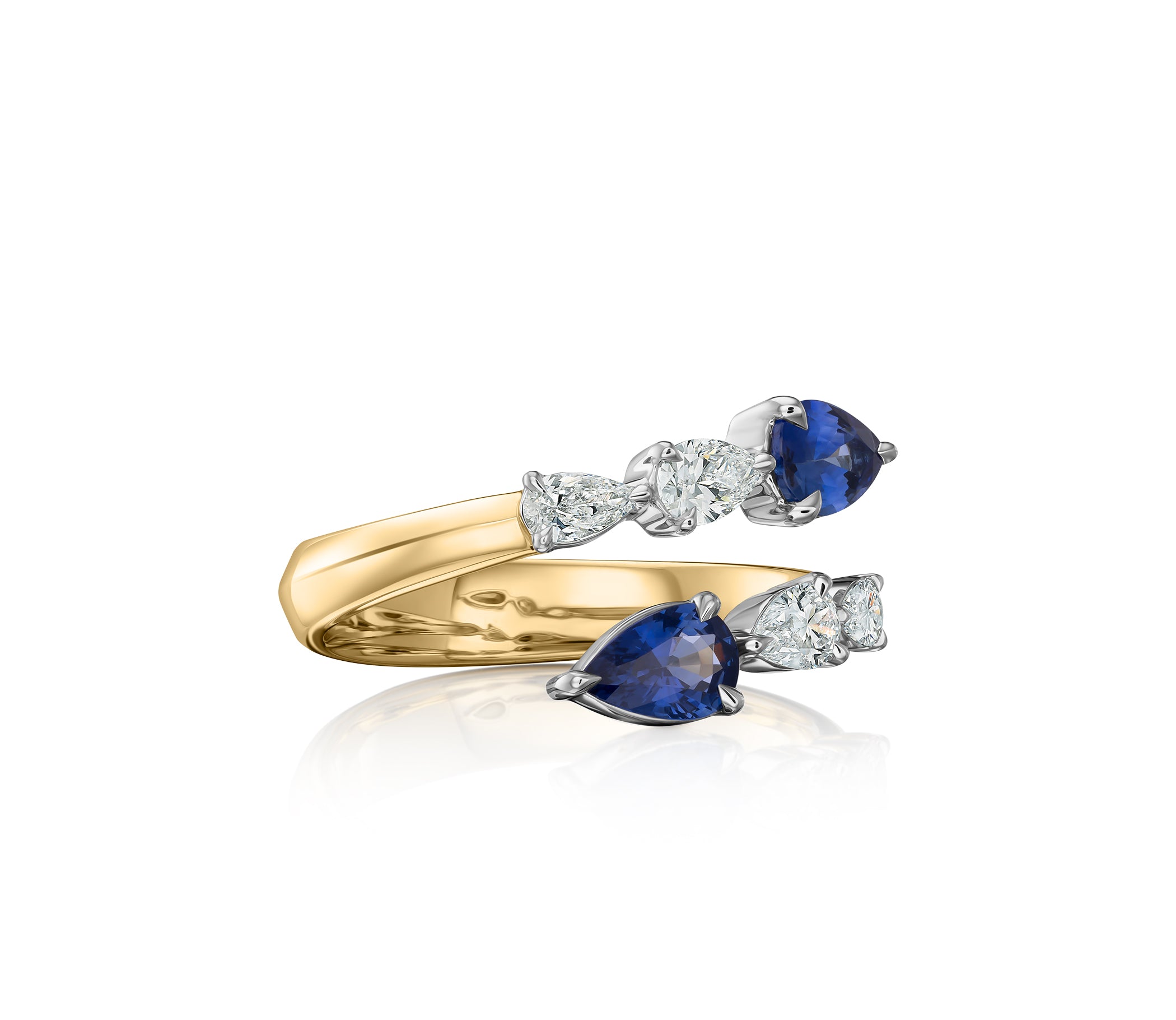 Pear Shape Diamond and Sapphire Graduated Crossover Ring