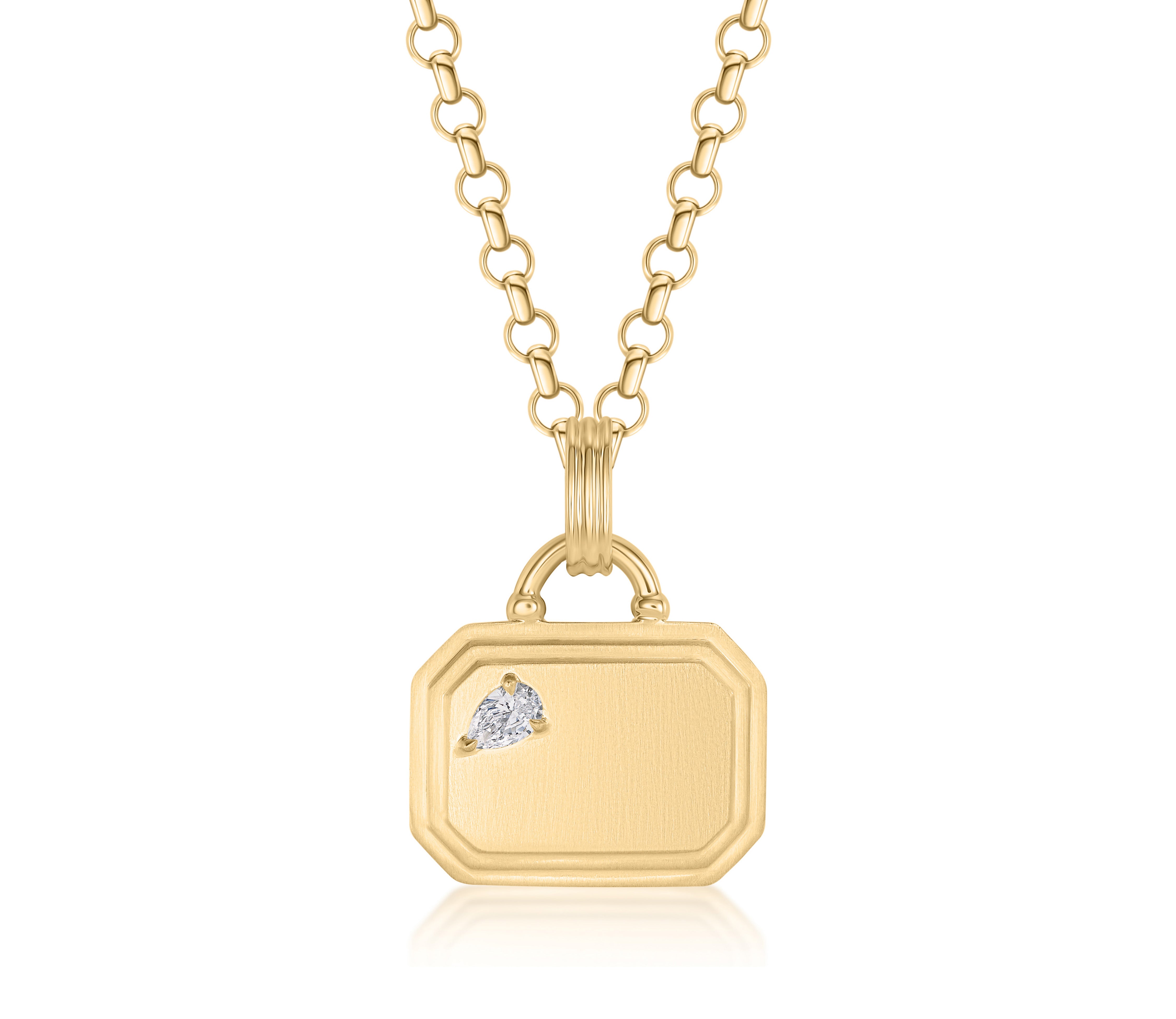 18k Yellow Gold East-West Dog Tag Pear Diamond Necklace