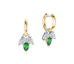 Pear Shape Diamond & Colombian Emerald Triple Leaf Huggies
