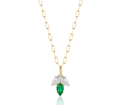 Triple Leaf Diamond & Emerald Pear Necklace