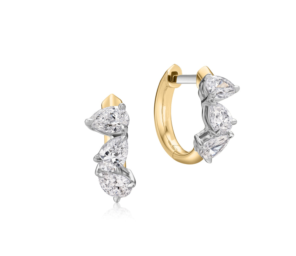 Triple Mini Pear Diamond Huggies