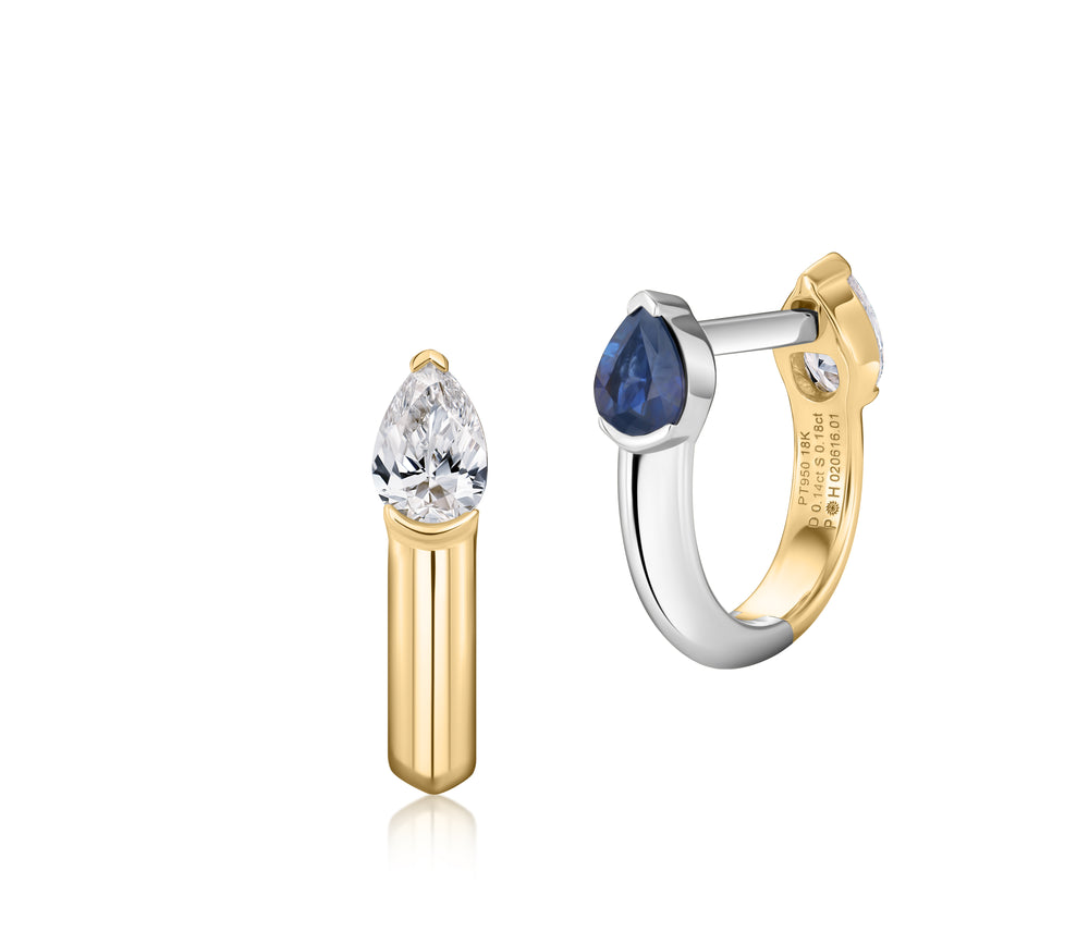 Pear Shape Diamond & Sapphire Mini Mood Huggies