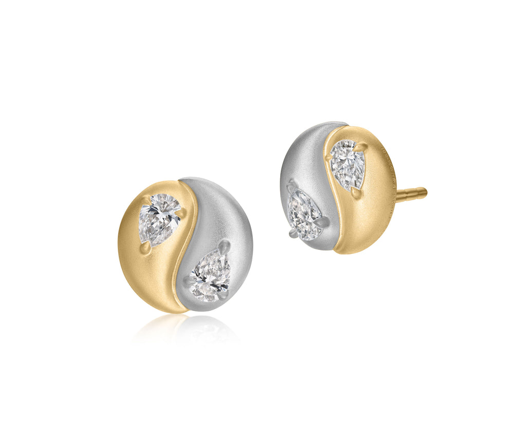 Pear Shape Diamond Yin Yang Mini Studs