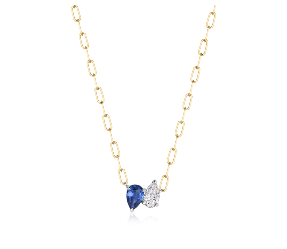 Diamond & Sapphire Up Down Pear Necklace