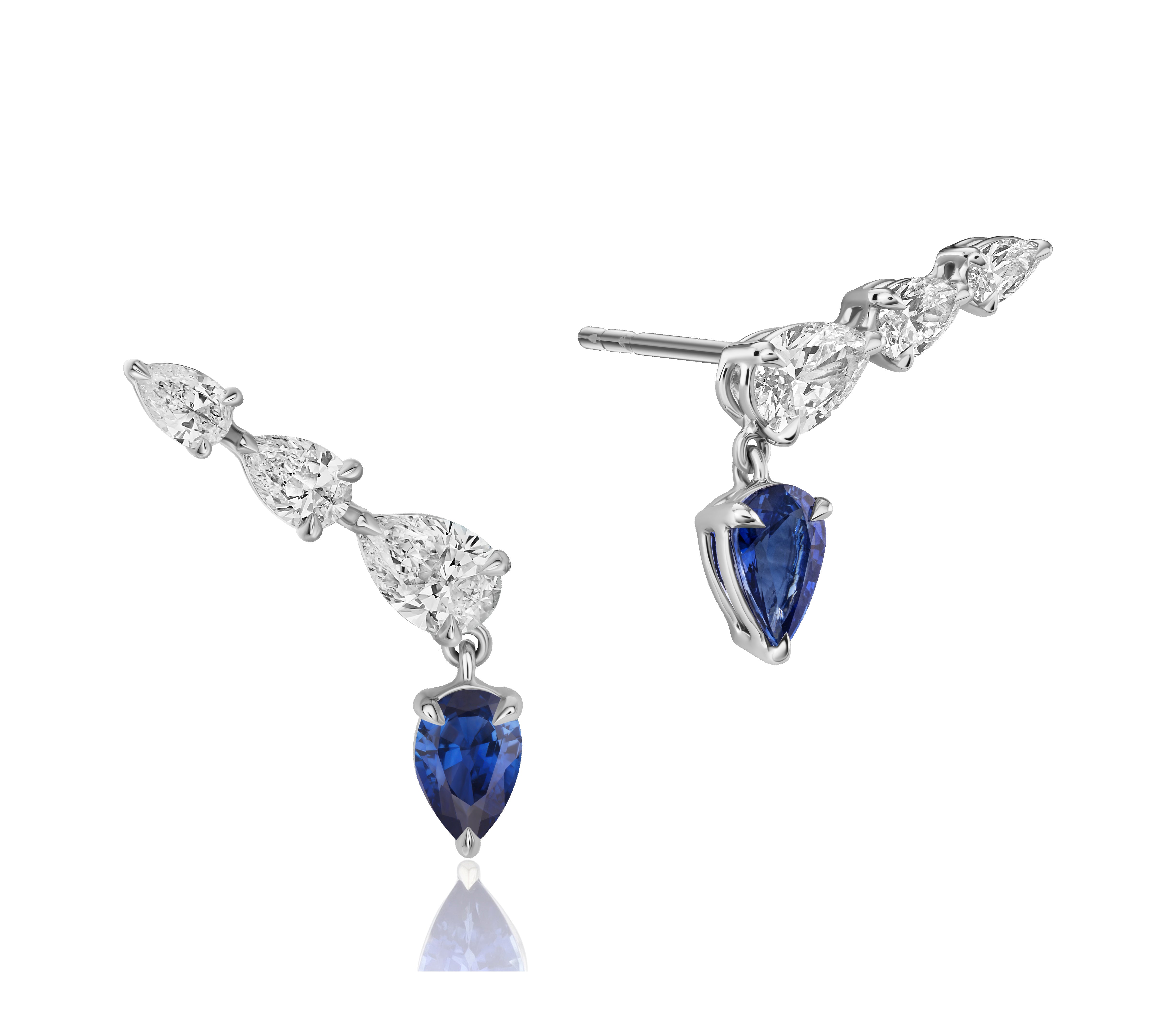 Diamond & Sapphire Climber Drop Pear Earrings