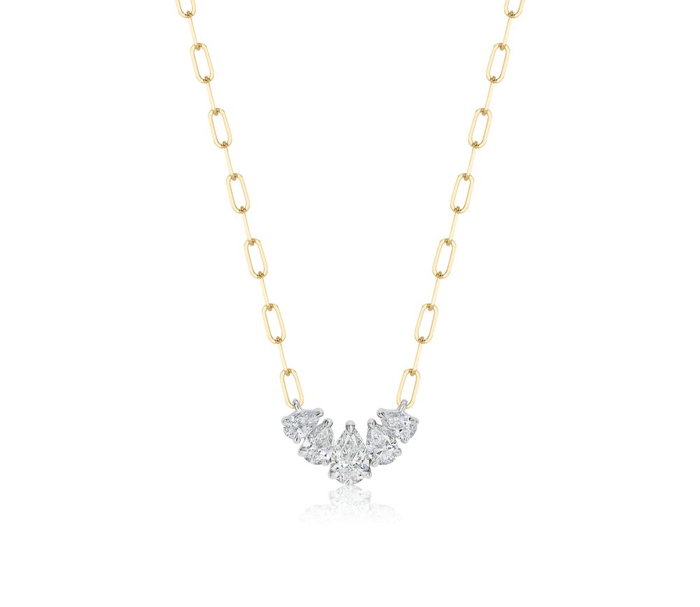 Graduated Pear Shape Diamond Five Pear Necklace