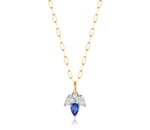 Triple Leaf Diamond & Blue Sapphire Pear Necklace