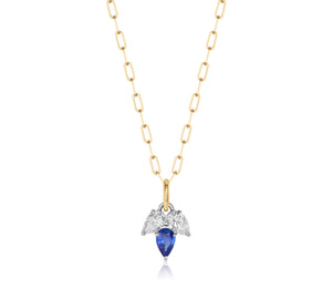 Triple Leaf Diamond & Blue Sapphire Pear Necklace