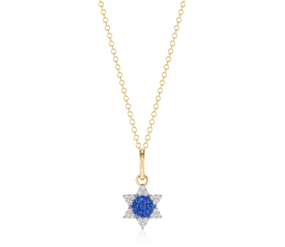 Mini Diamond & Blue Sapphire Infinity Star Of David Necklace