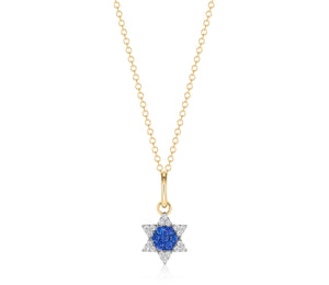 Mini Diamond & Blue Sapphire Infinity Star Of David Necklace