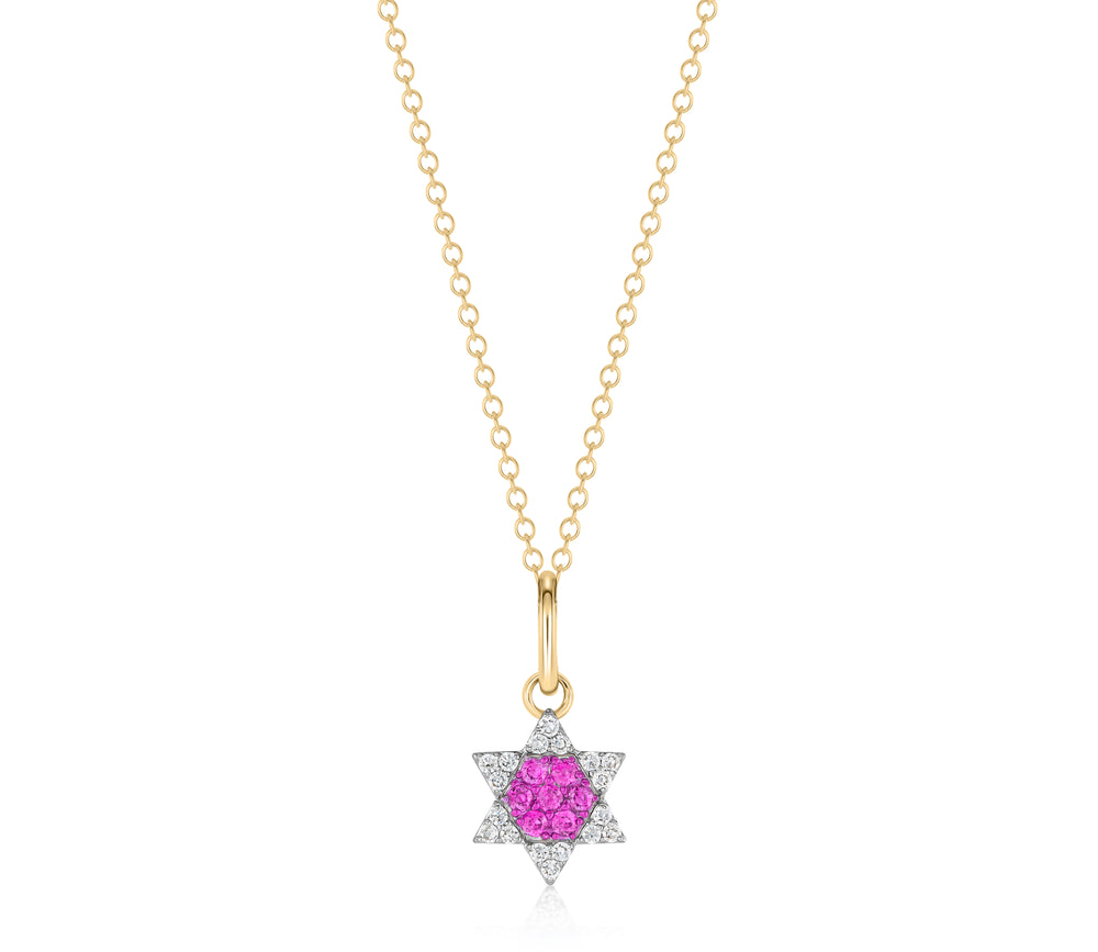 Mini Diamond & Pink Sapphire Infinity Star Of David Necklace