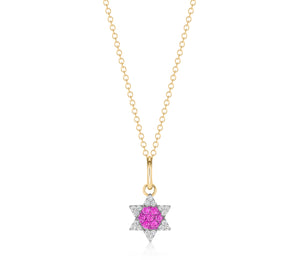 Mini Diamond & Pink Sapphire Infinity Star Of David Necklace