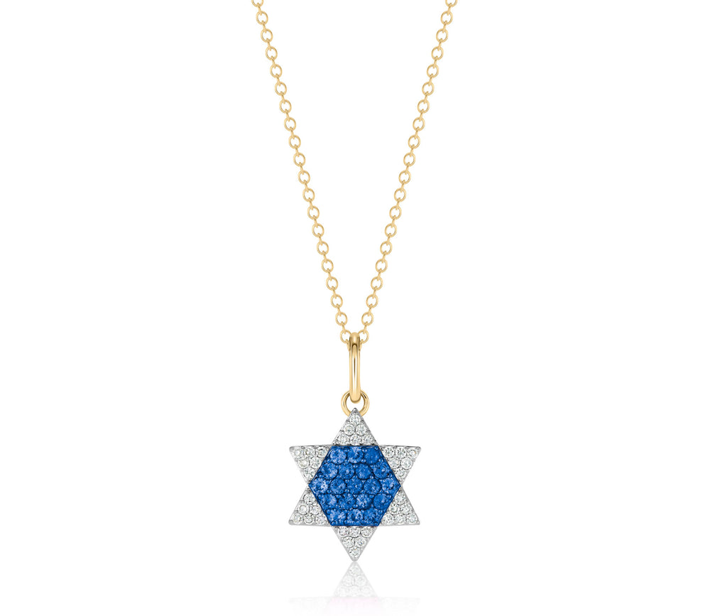 Diamond & Blue Sapphire Infinity Star Of David Necklace
