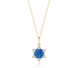 Diamond & Blue Sapphire Infinity Star Of David Necklace