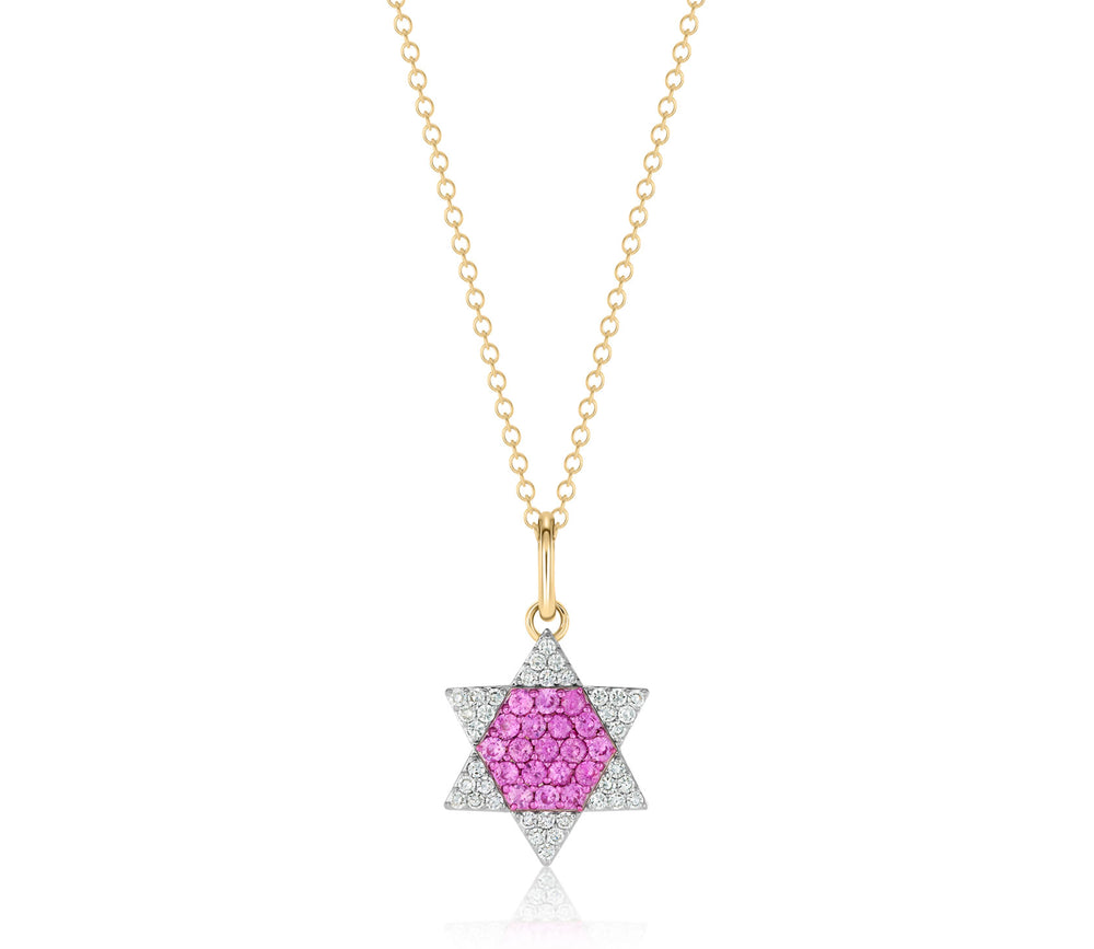 Diamond & Pink Sapphire Infinity Star Of David Necklace