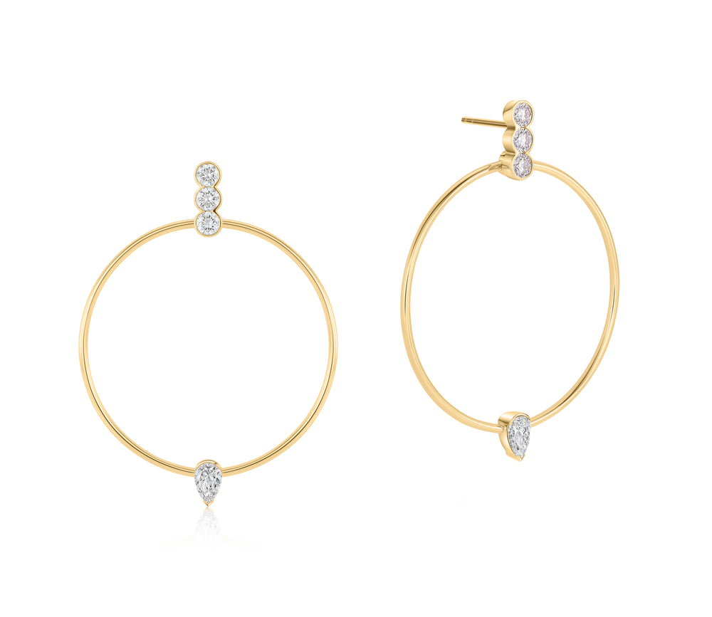 Round and Pear Shape Diamond Loop Drop Earrings