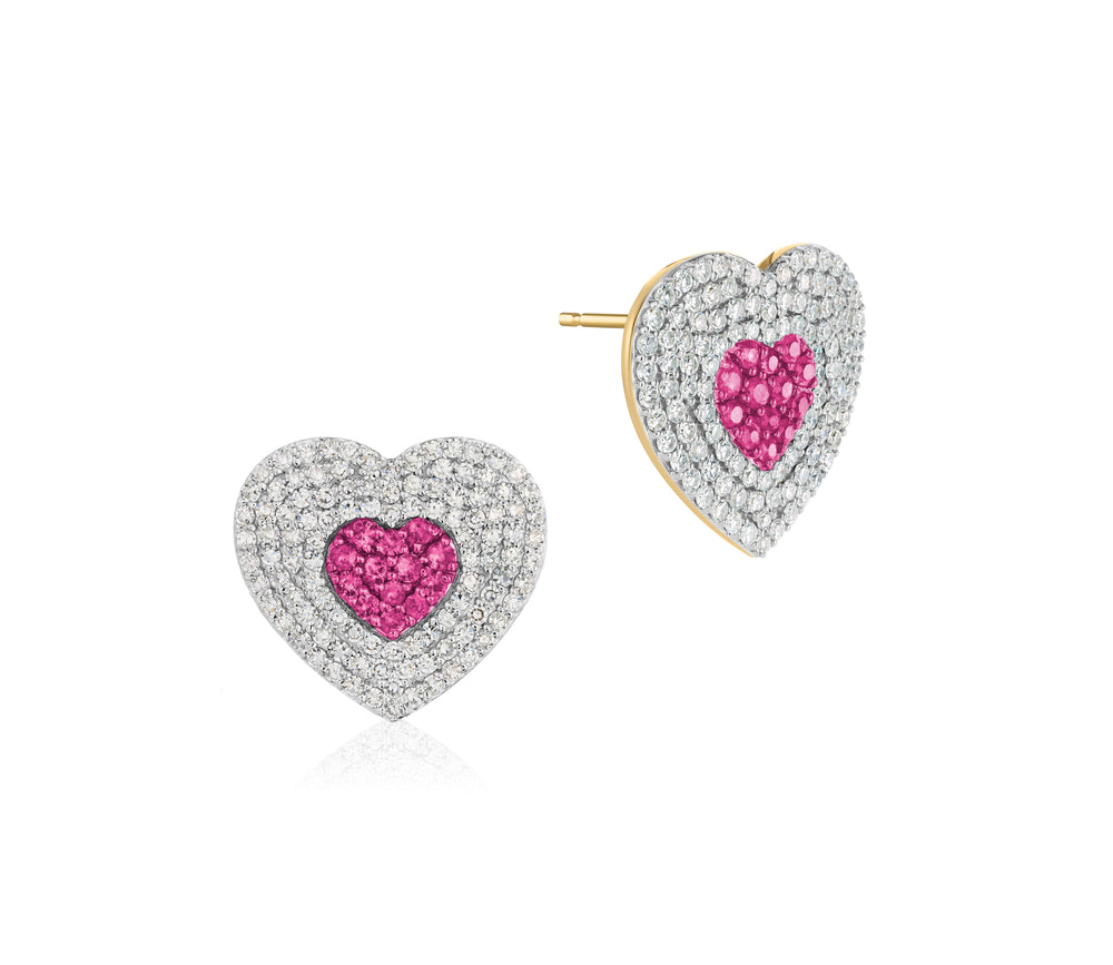 Diamond & Pink Sapphire Infinity Heartbeat Studs