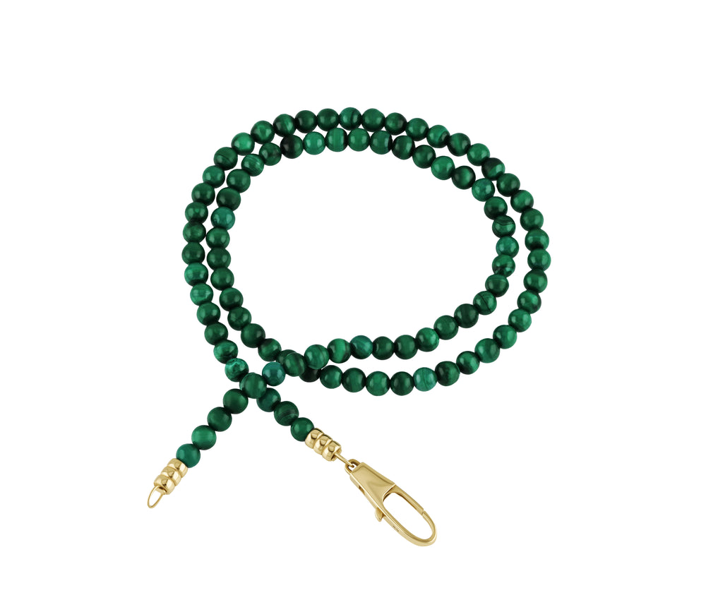 Yellow Gold Malachite Beads with End Caps