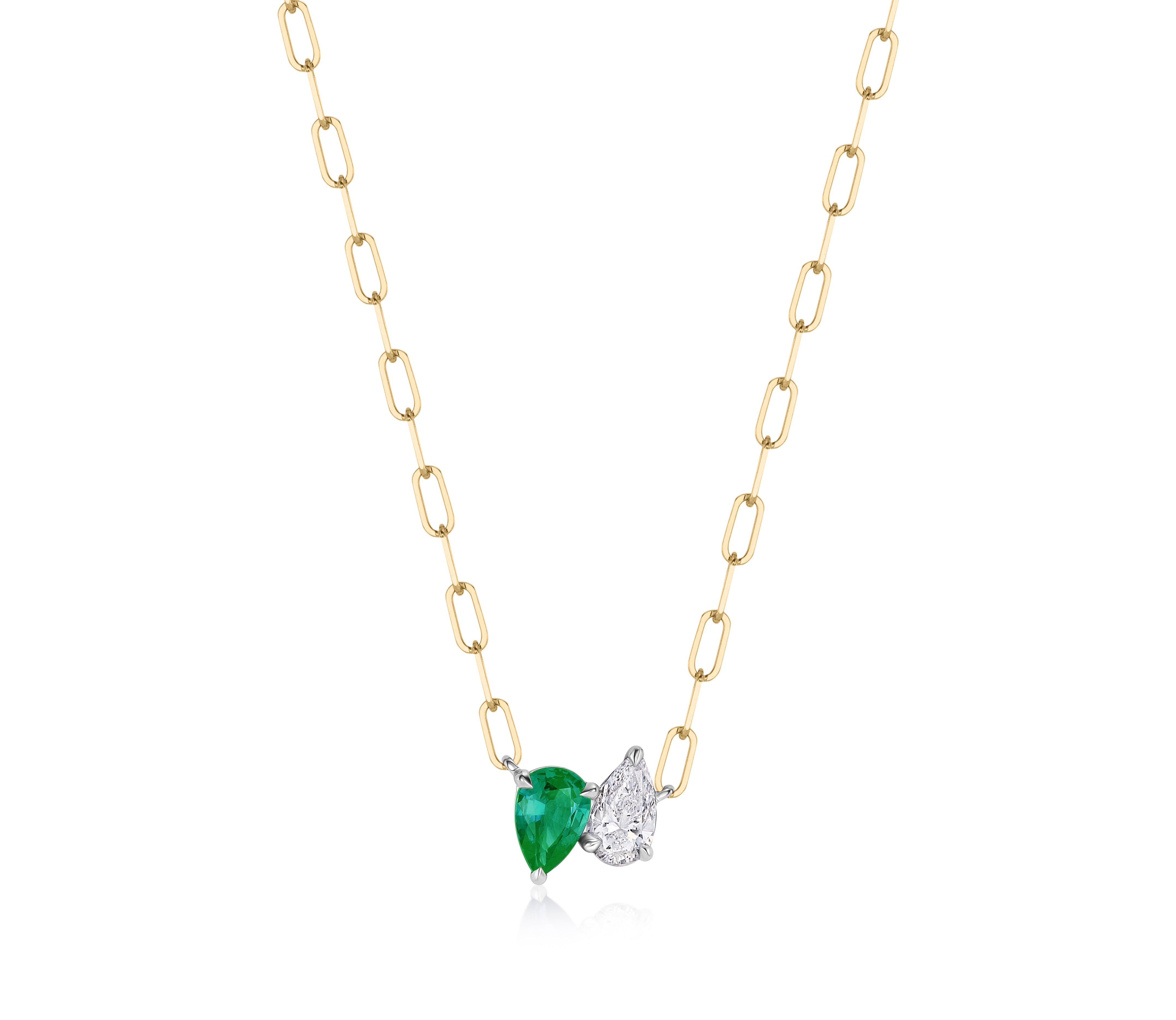 Diamond & Emerald Up Down Pear Necklace