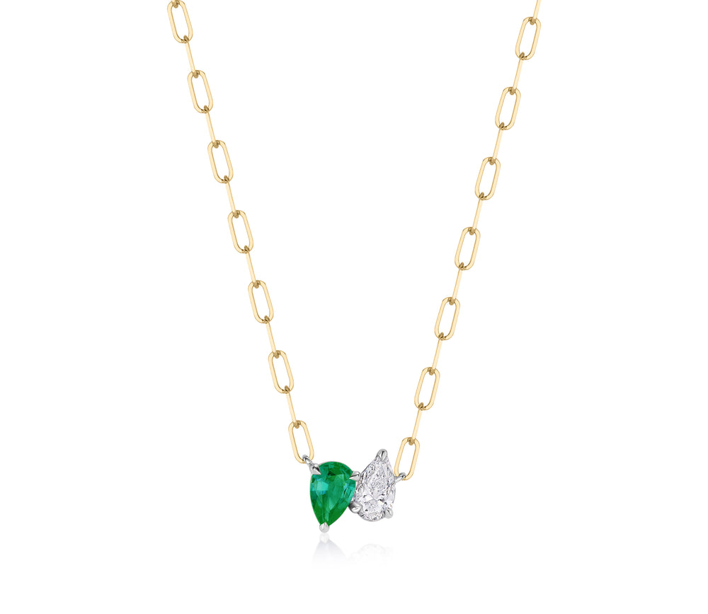 Diamond & Emerald Up Down Pear Necklace