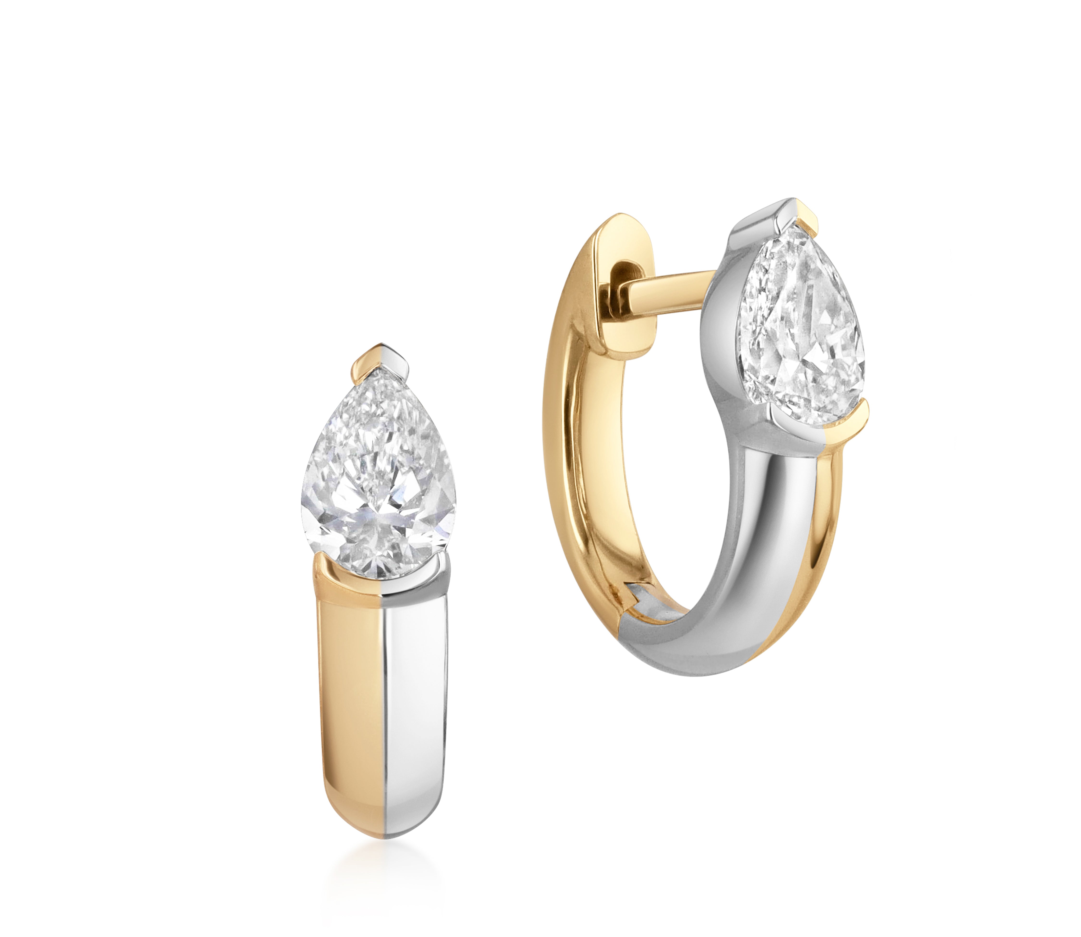 Pear Shape Diamond  Split Metal Huggies