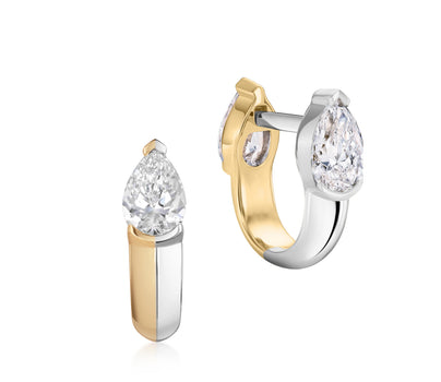 Pear Shape Diamond  Split Metal Huggies