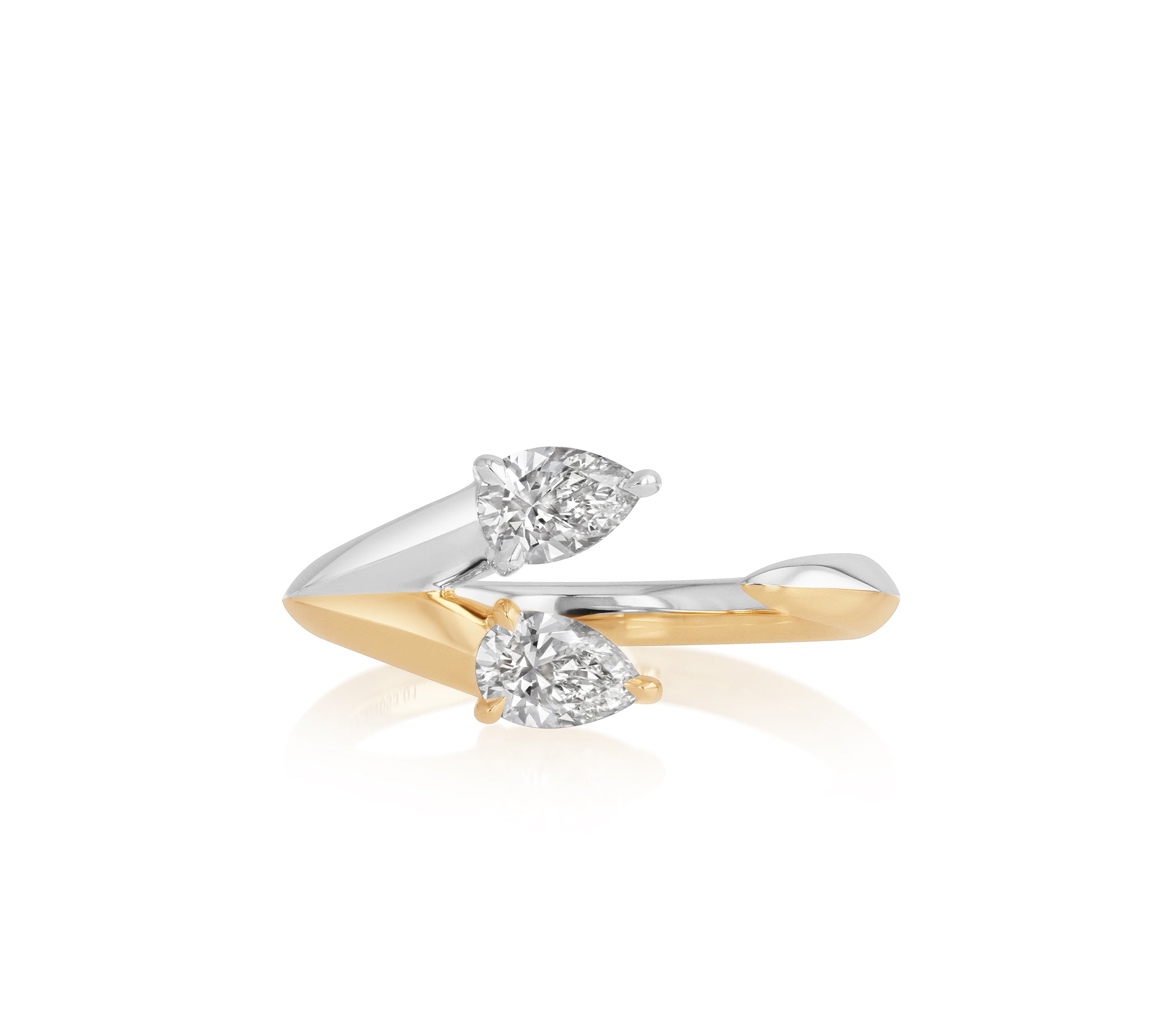 Pear Diamond Two Tone Y Shank Ring