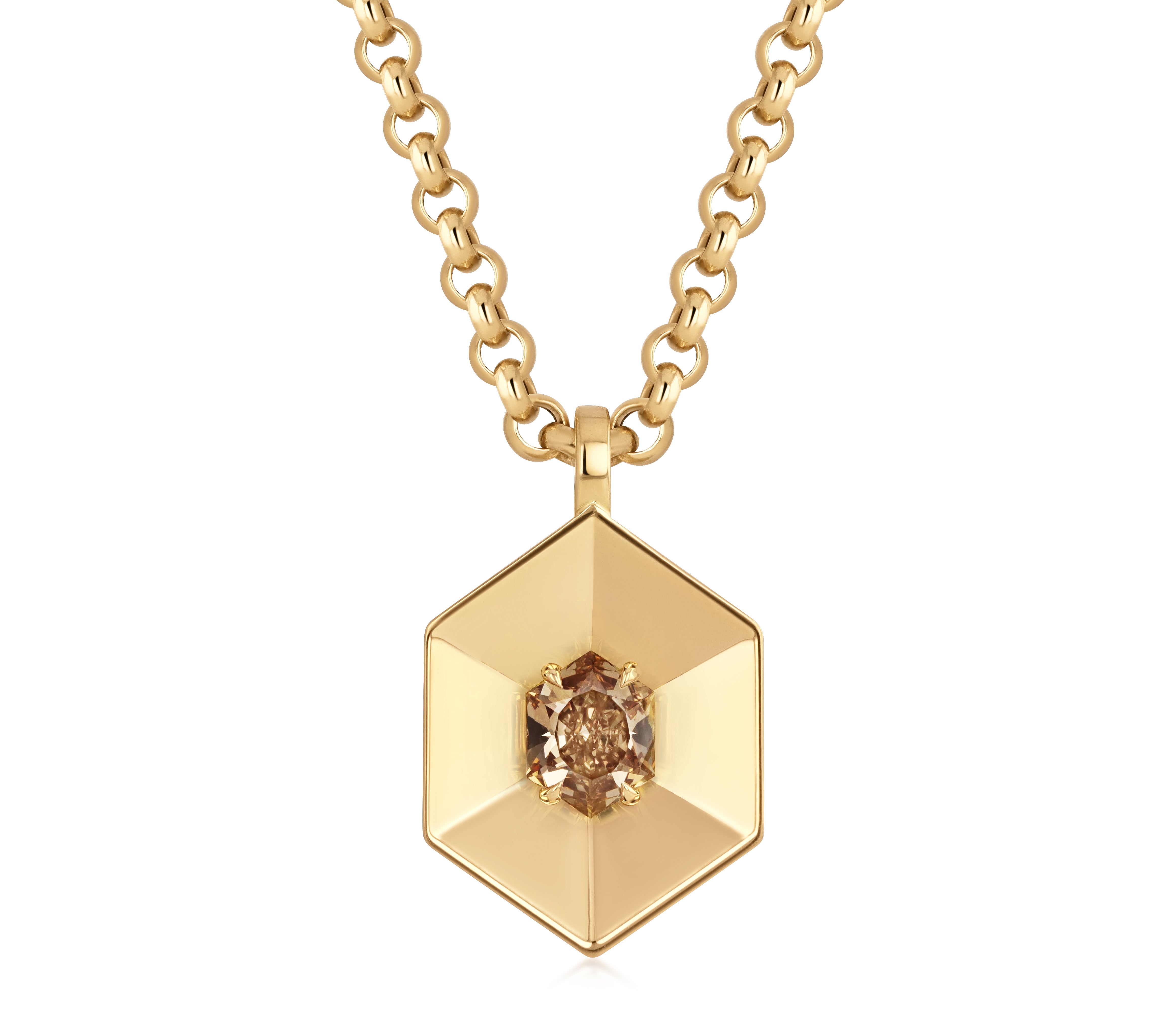 Fancy Brown Yellow Step Cut Hexagon Mirror Amplifier Pendant