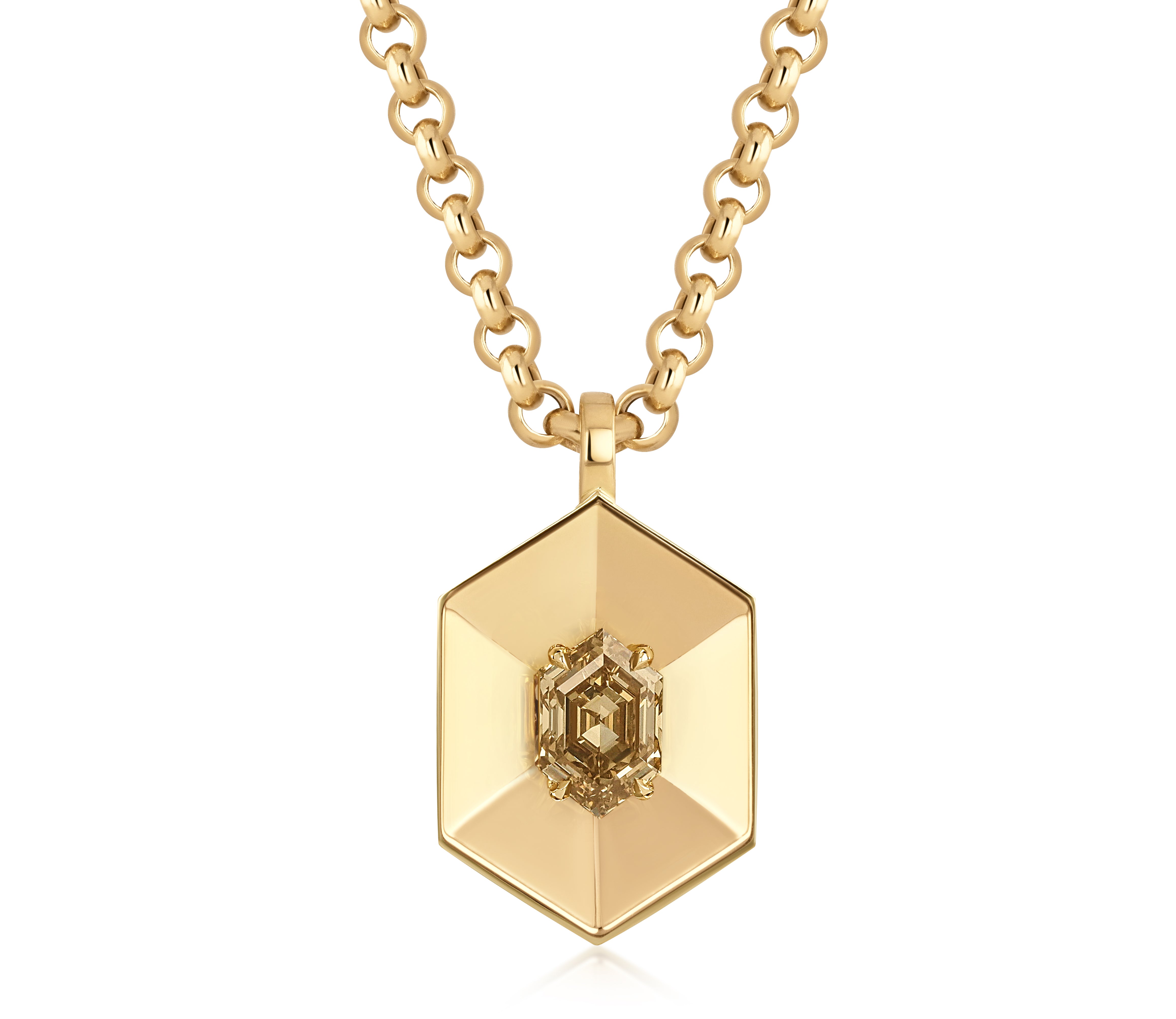 Fancy Brown Yellow Step Cut Hexagon Mirror Amplifier Pendant