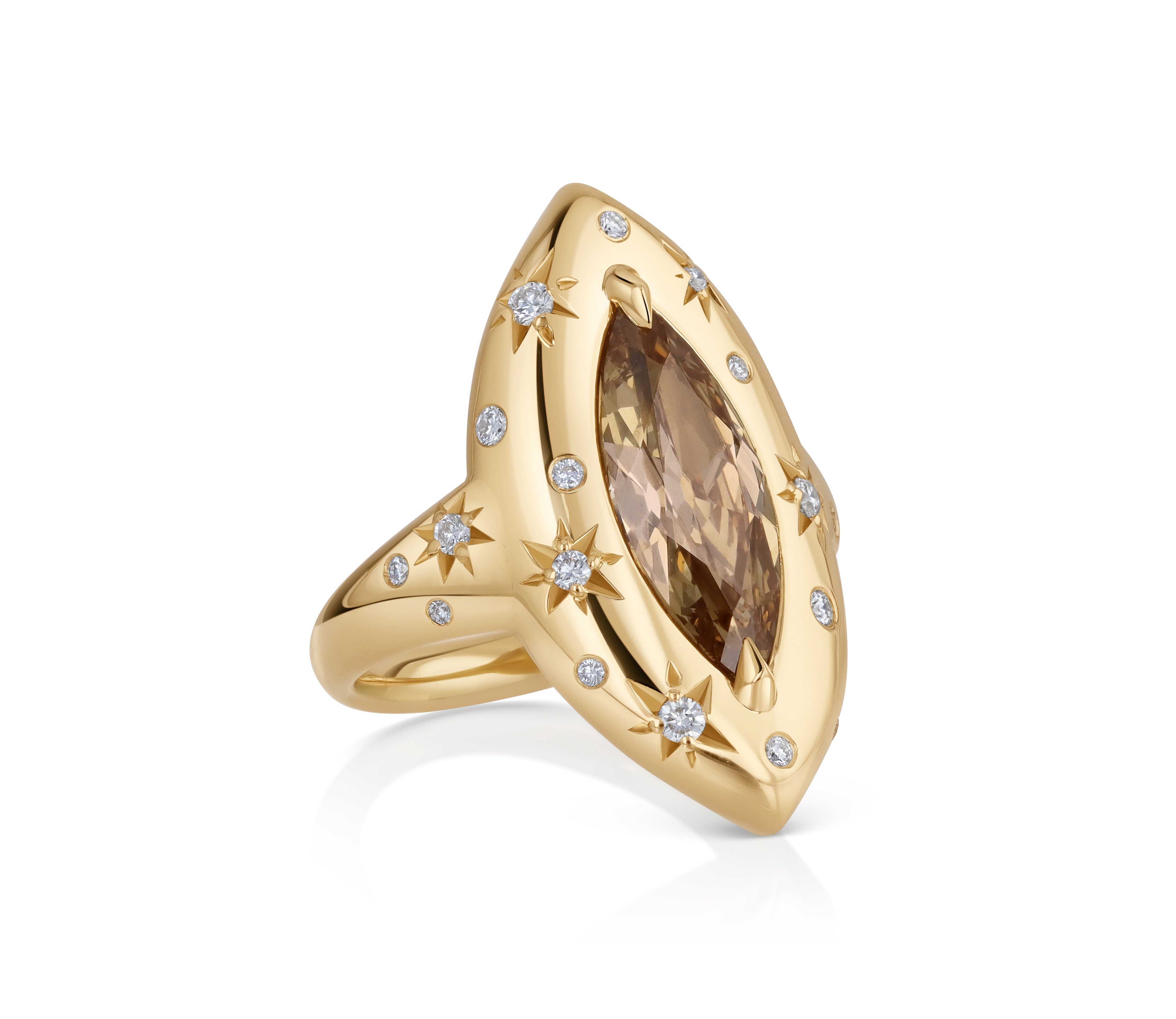 Old Mine Marquise Fancy Brown Yellow Star Set Ring