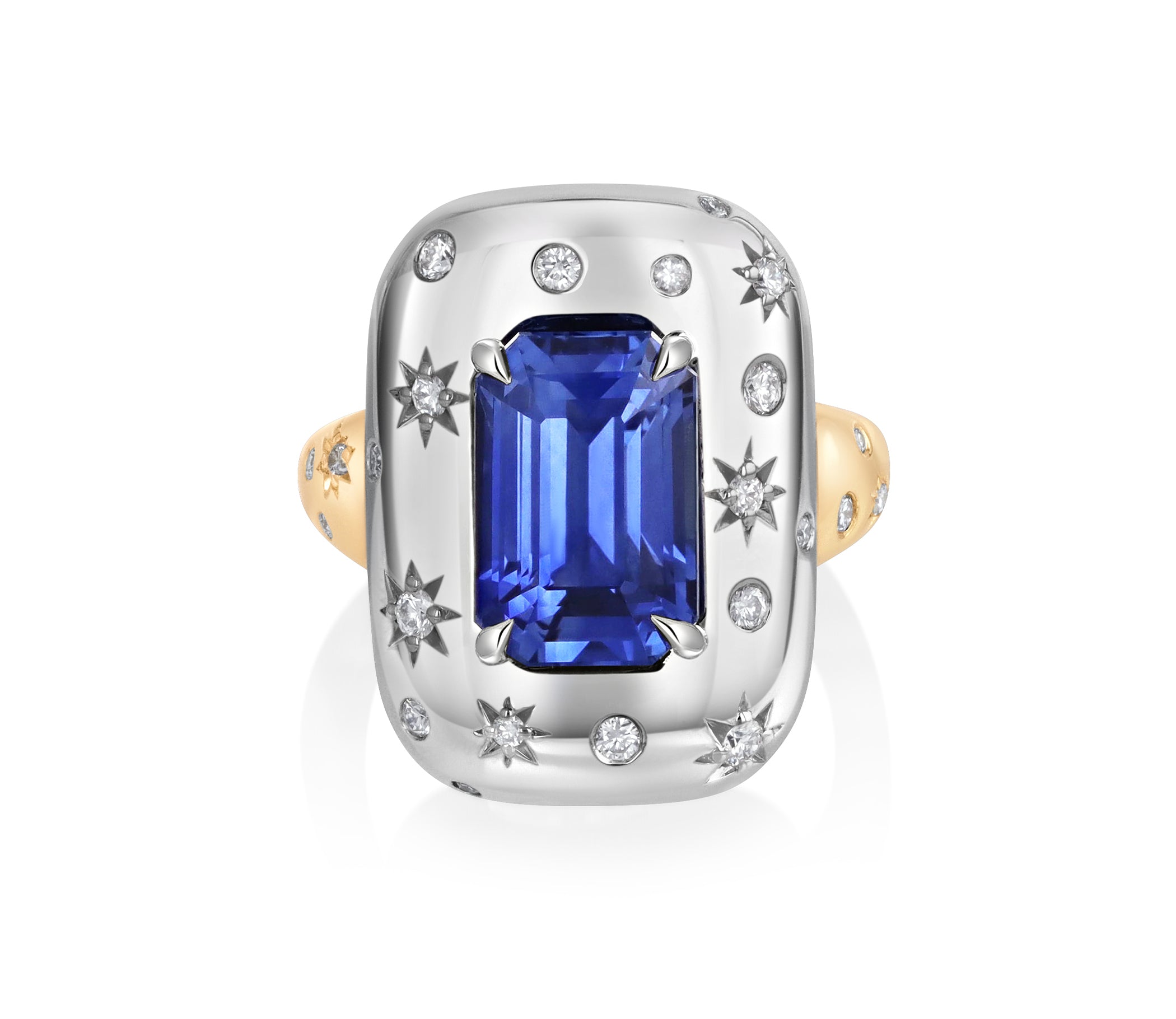 Diamond and Blue Sapphire Star Set Ring