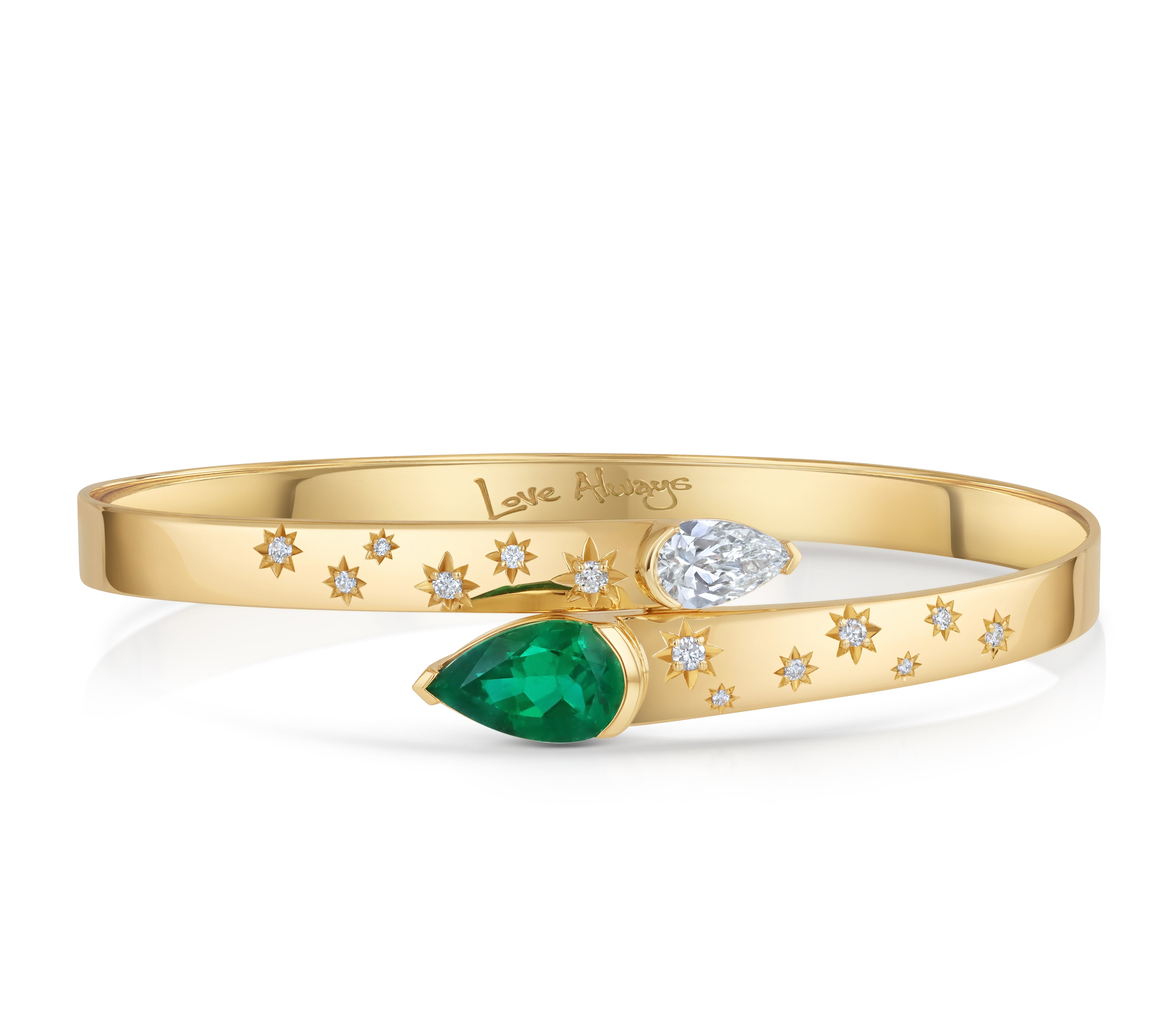 Pear Shape Diamond and Emerald Toi Et Moi Love Always Scatter Bracelet