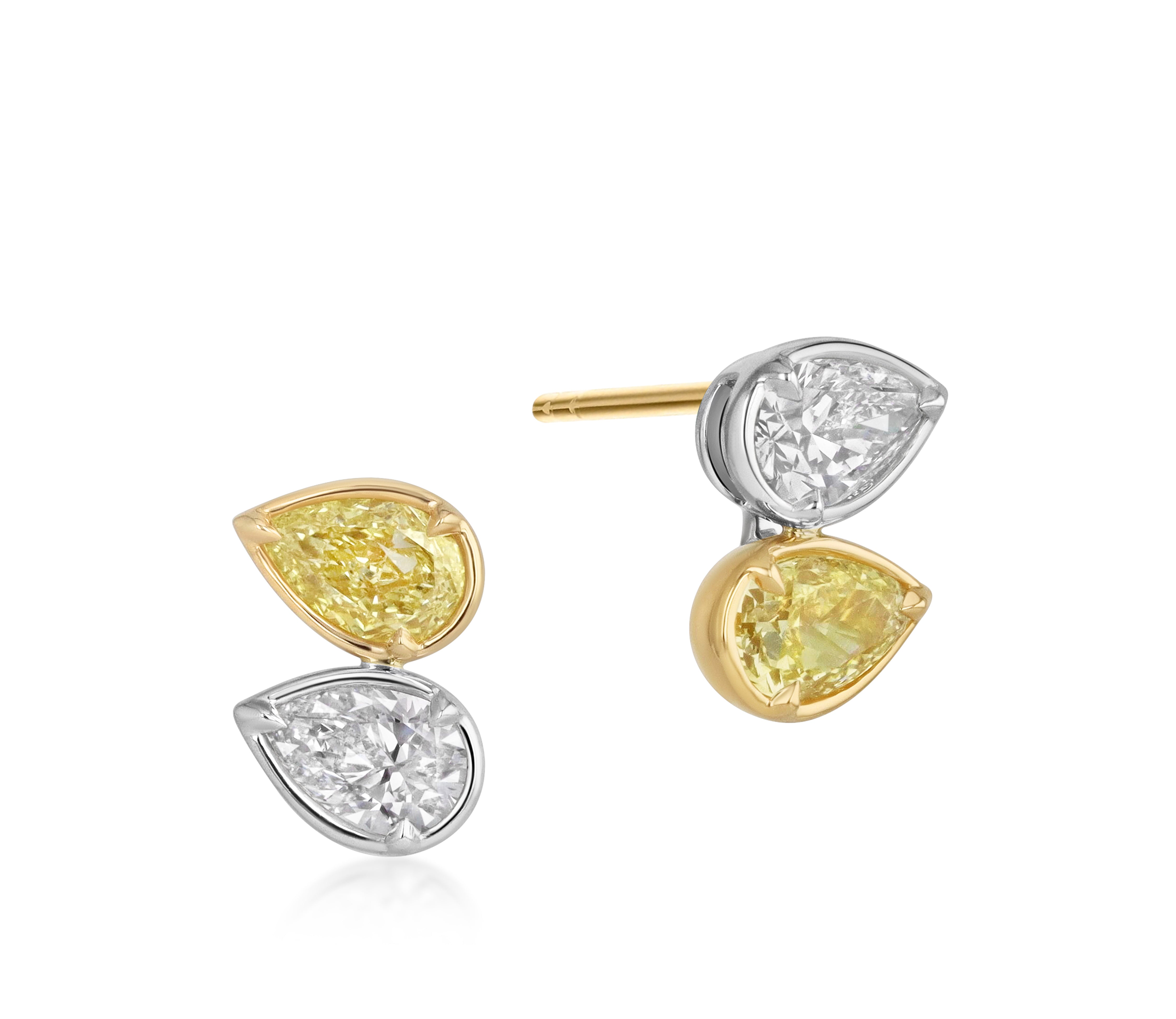 Yellow Diamond & White Diamond Toi et Moi Studs