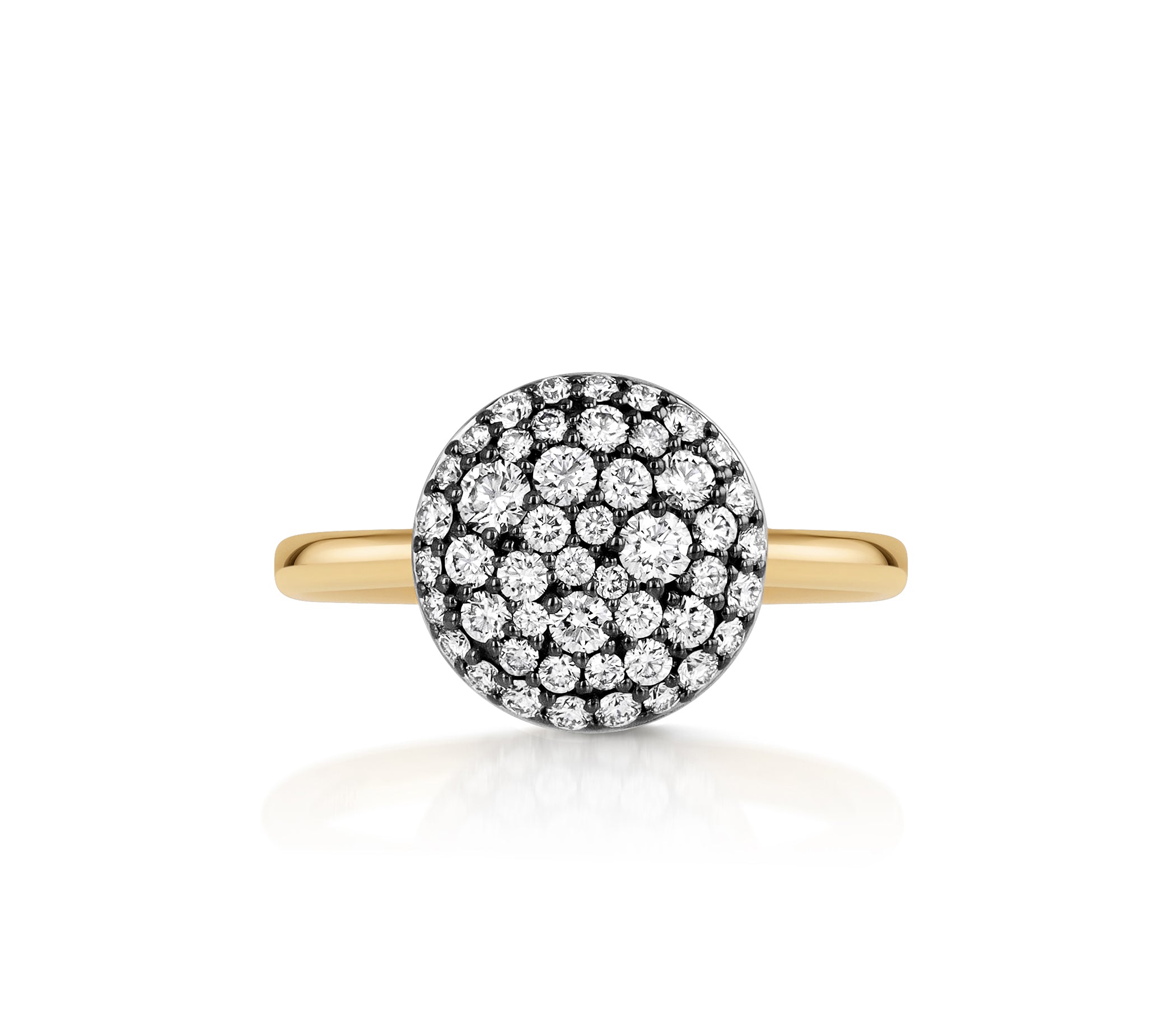 Diamond Prima Ring in 18k yellow gold with a round diamond pave top.