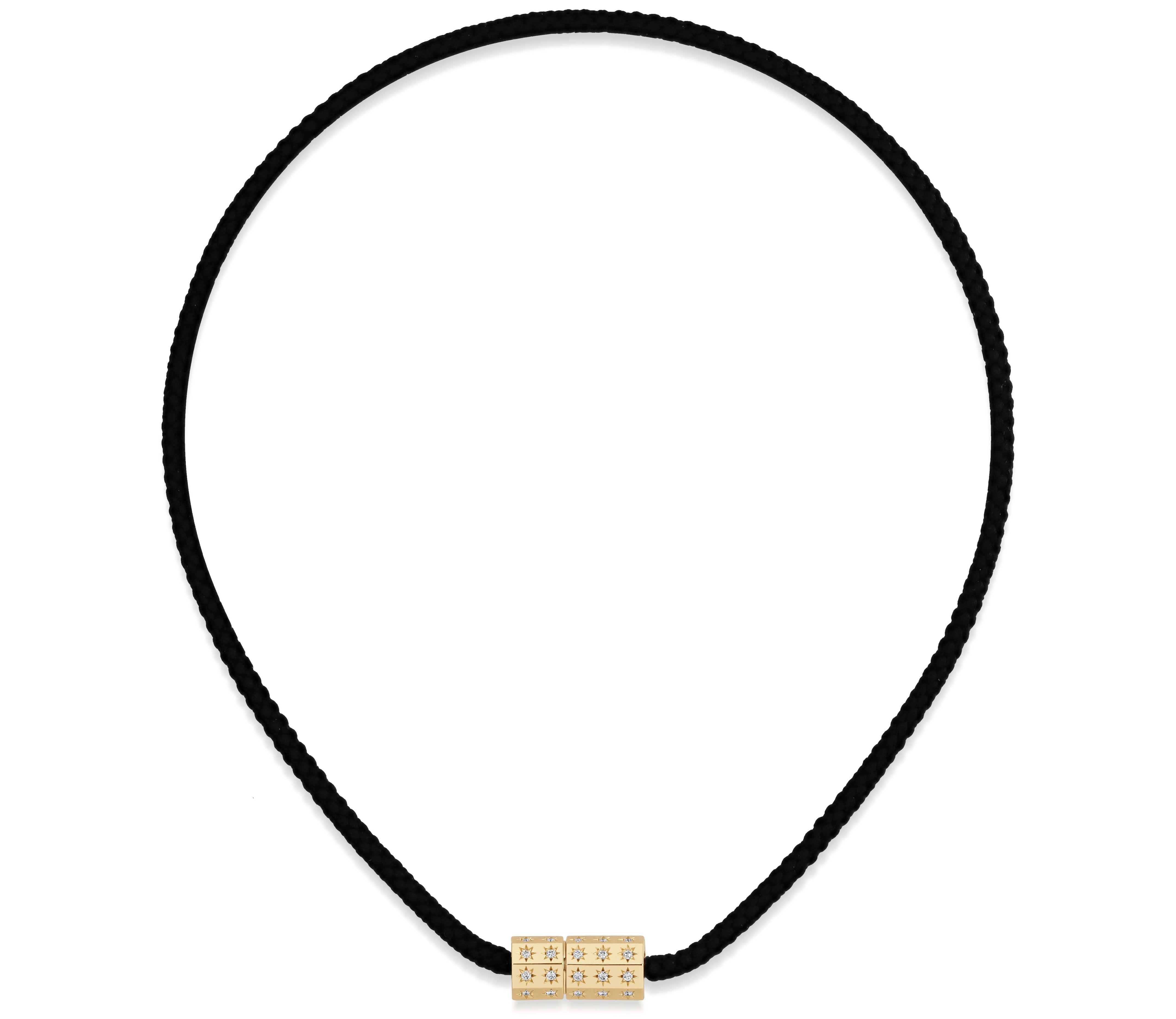 Octagon Medium Connection Clasp necklace bracelet with woven silk, an octagonal clasp, burnished natural diamonds and star-set diamond accents.