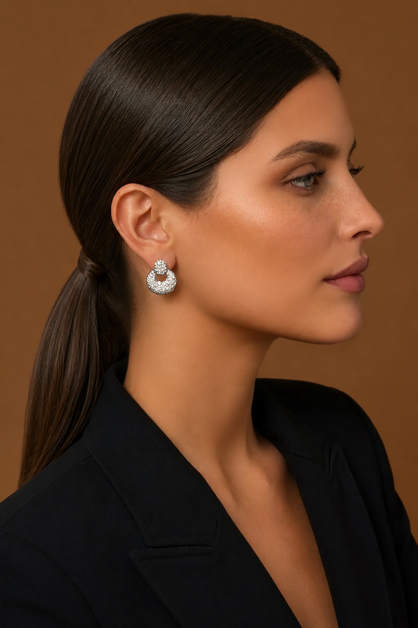 All Diamond Button Loop Earrings