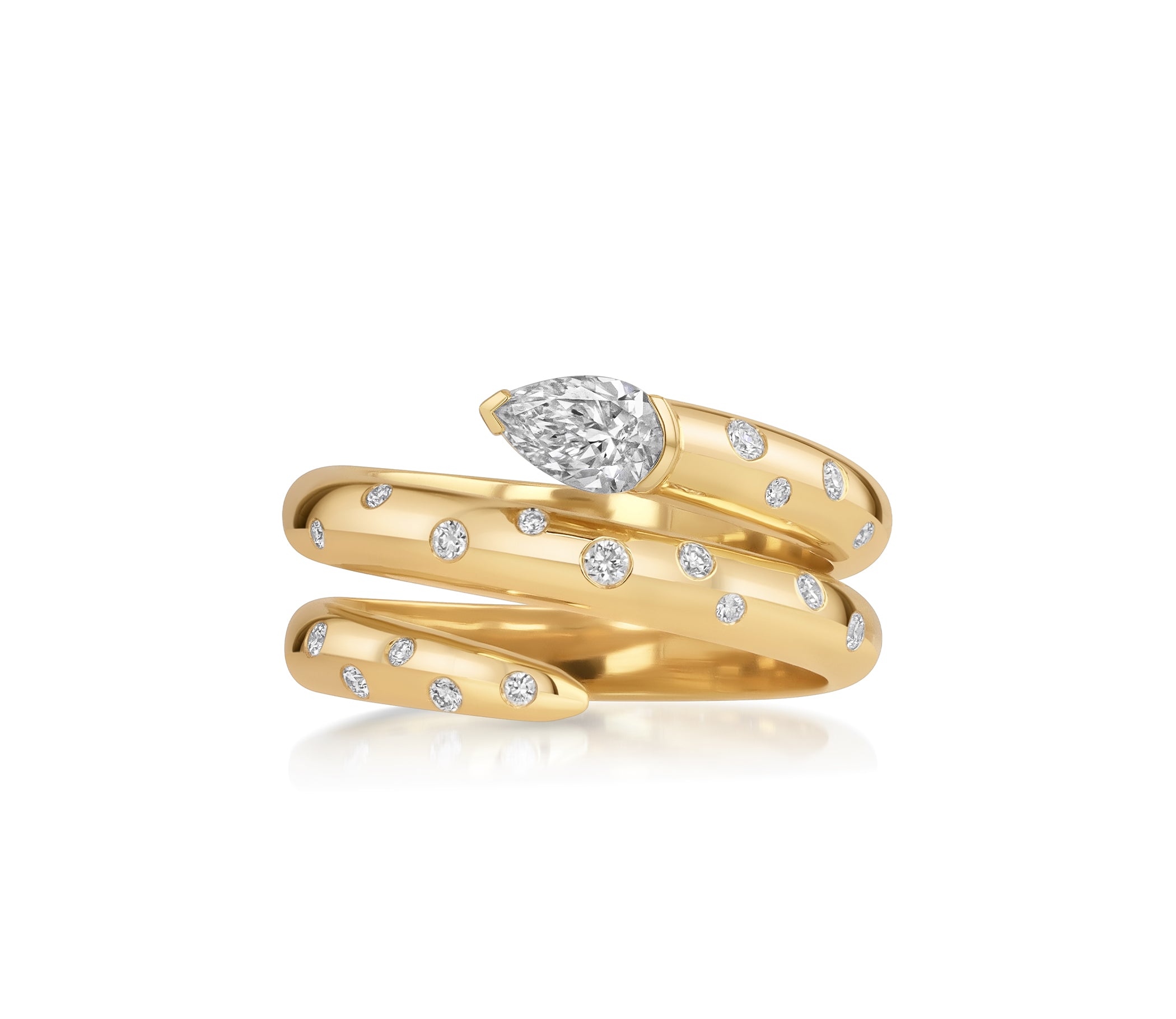 Triple Wrap Tip to Tail Burnished Diamond & Pear Ring