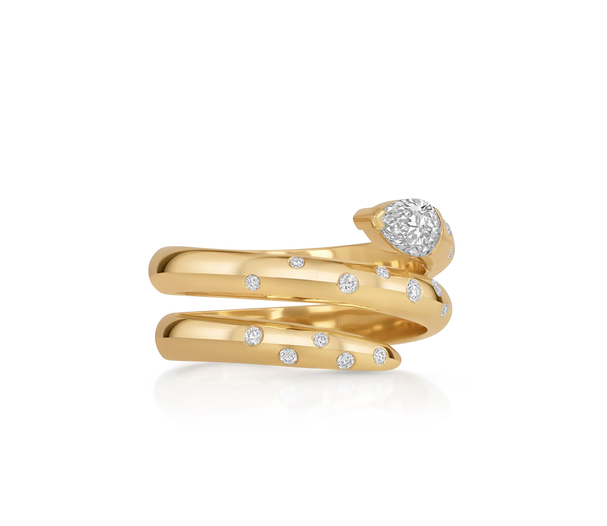 Triple Wrap Tip to Tail Burnished Diamond & Pear Ring