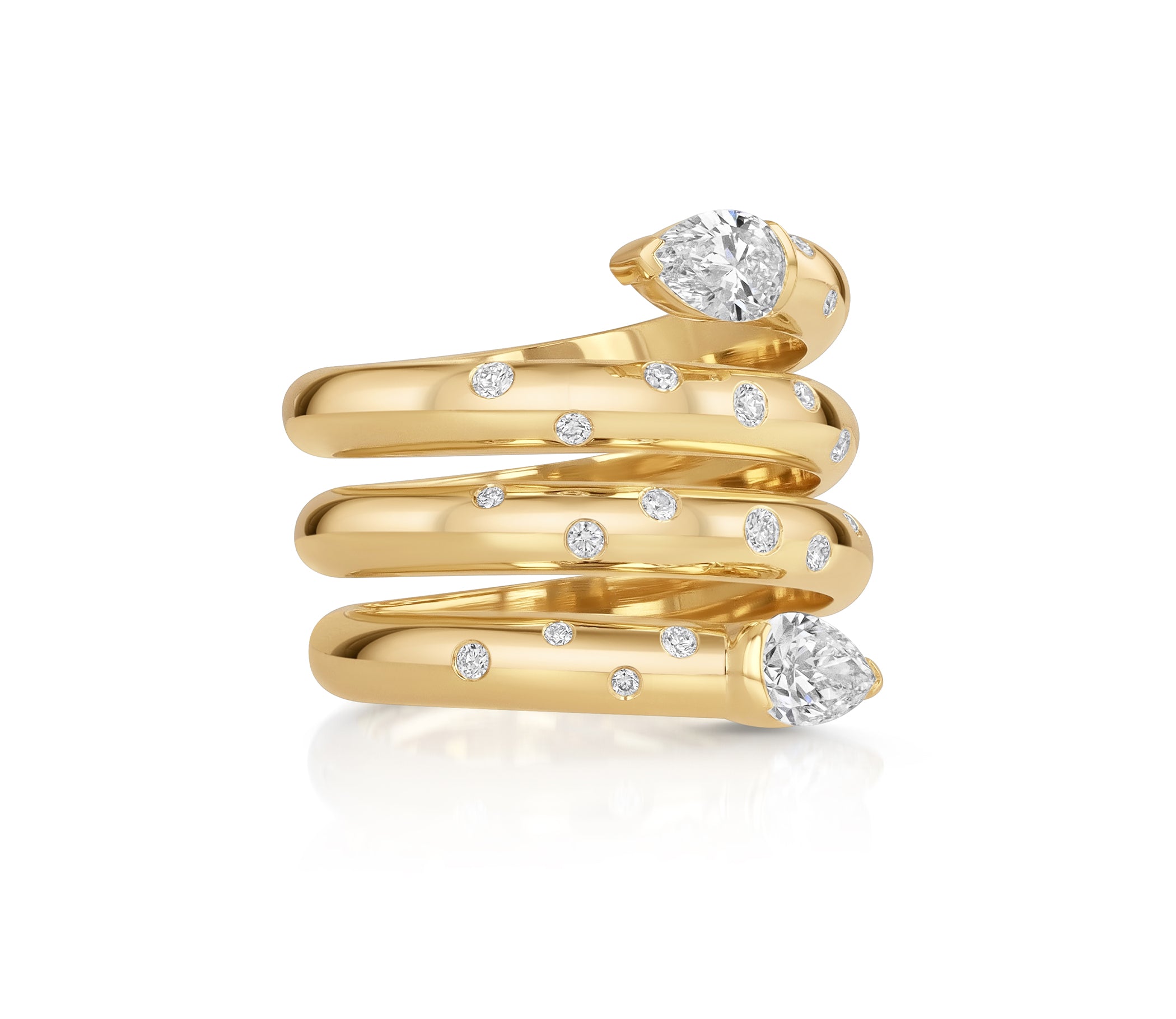 Double Headed Burnished Diamond & Pear Wrap Ring