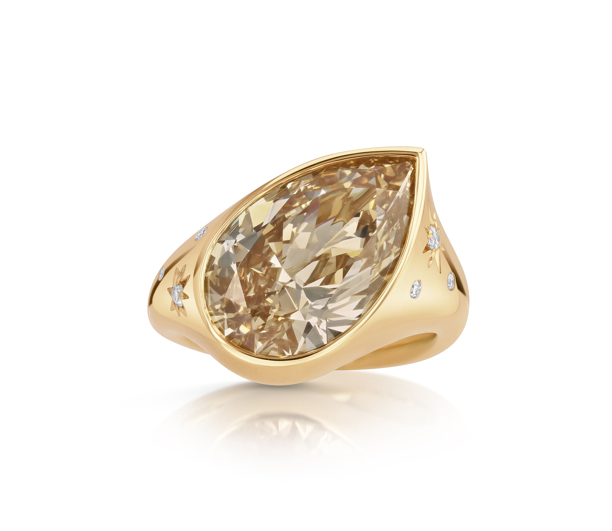Angled Pear Shape Brown Yellow Diamond Star Set Ring