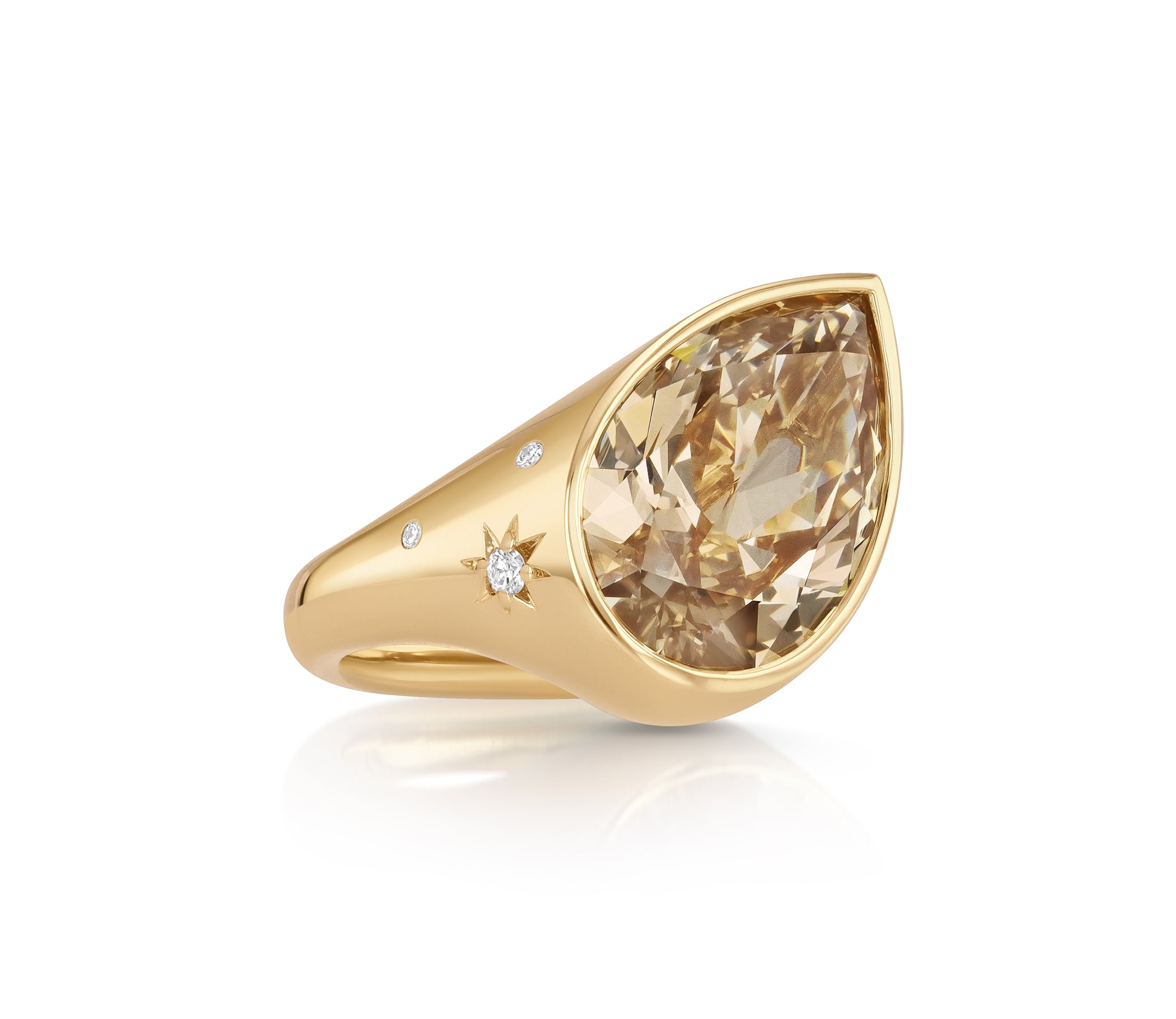 Angled Pear Shape Brown Yellow Diamond Star Set Ring